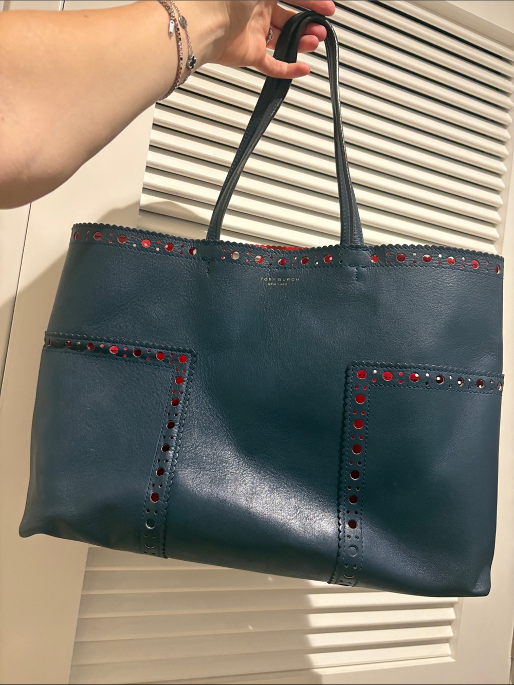 Tory Burch Navy‎ Leather Tote with Red Accent